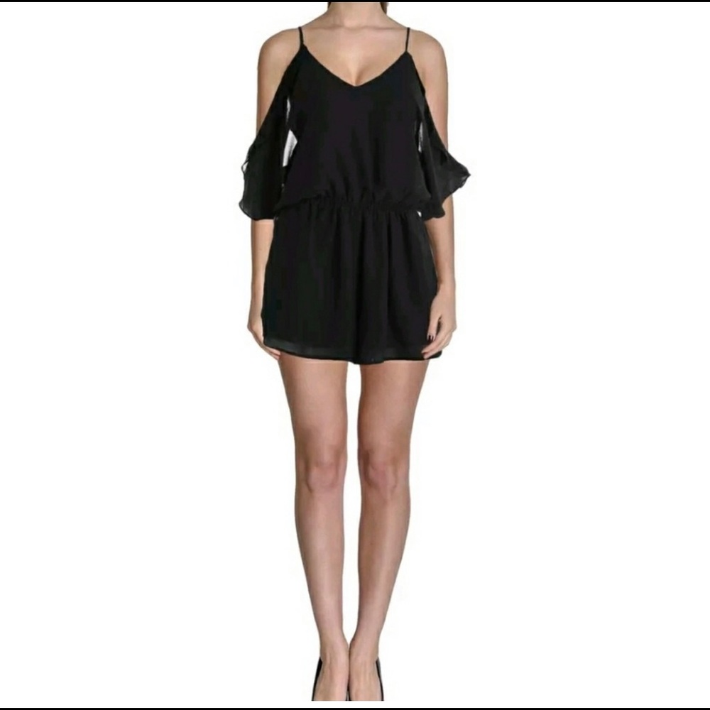 Women Cotton Candy LA black ruffle chiffon romper dress Sz m